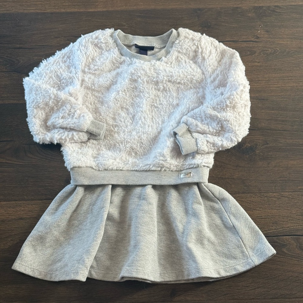 Calvin Klein Girls’ White Gray Faux Fur Sweater Dress 4T